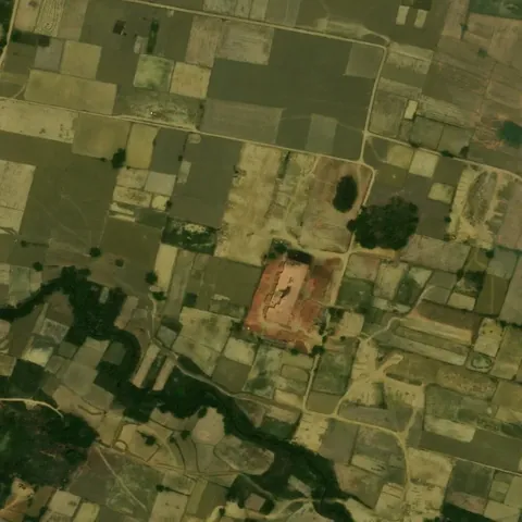 Oval brick kiln among fields in Uttar Pradesh